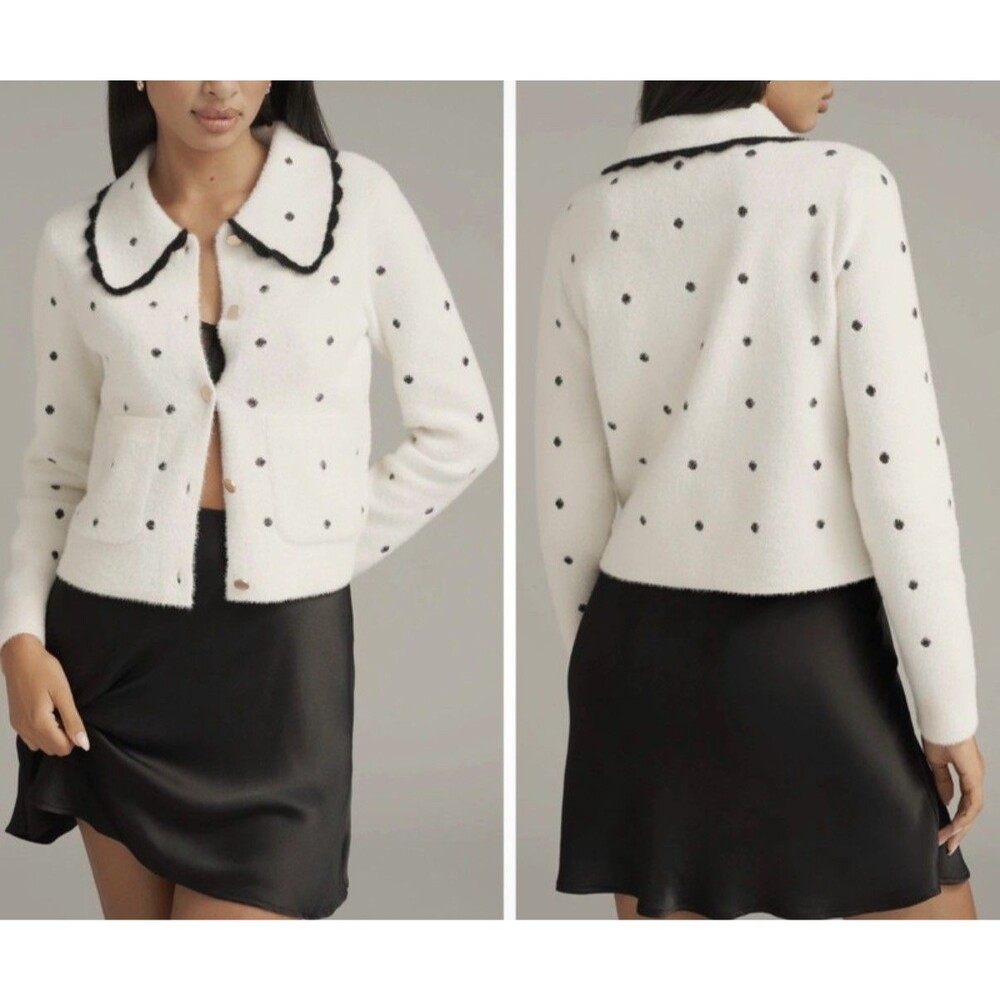 NVLT Polka Dot Knit Jacket Sweater Peter Pan Collar Ivory NWT ANTHROPOLOGIE